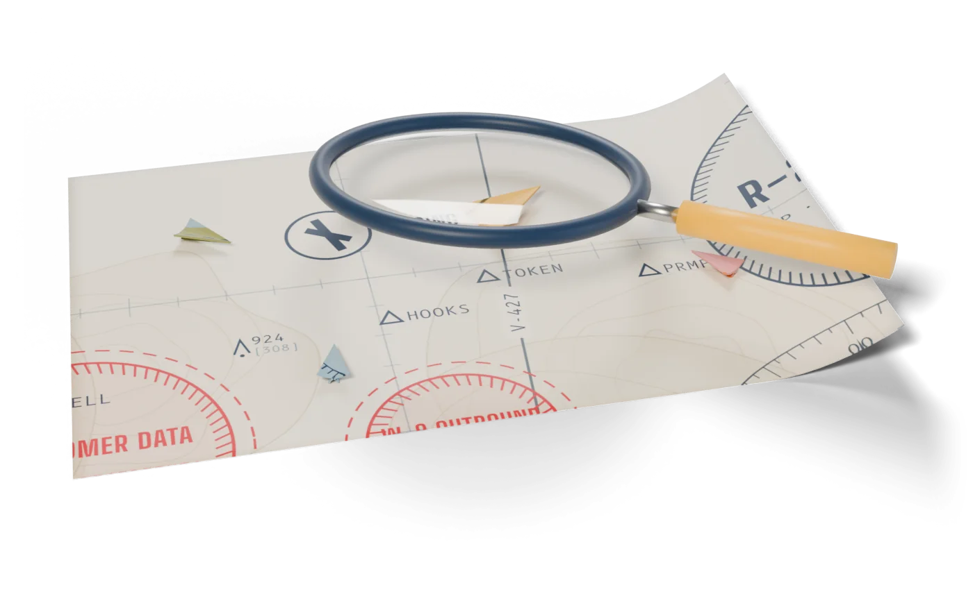 A magnifying glass over the chart, finding a paper plane that was not on any list