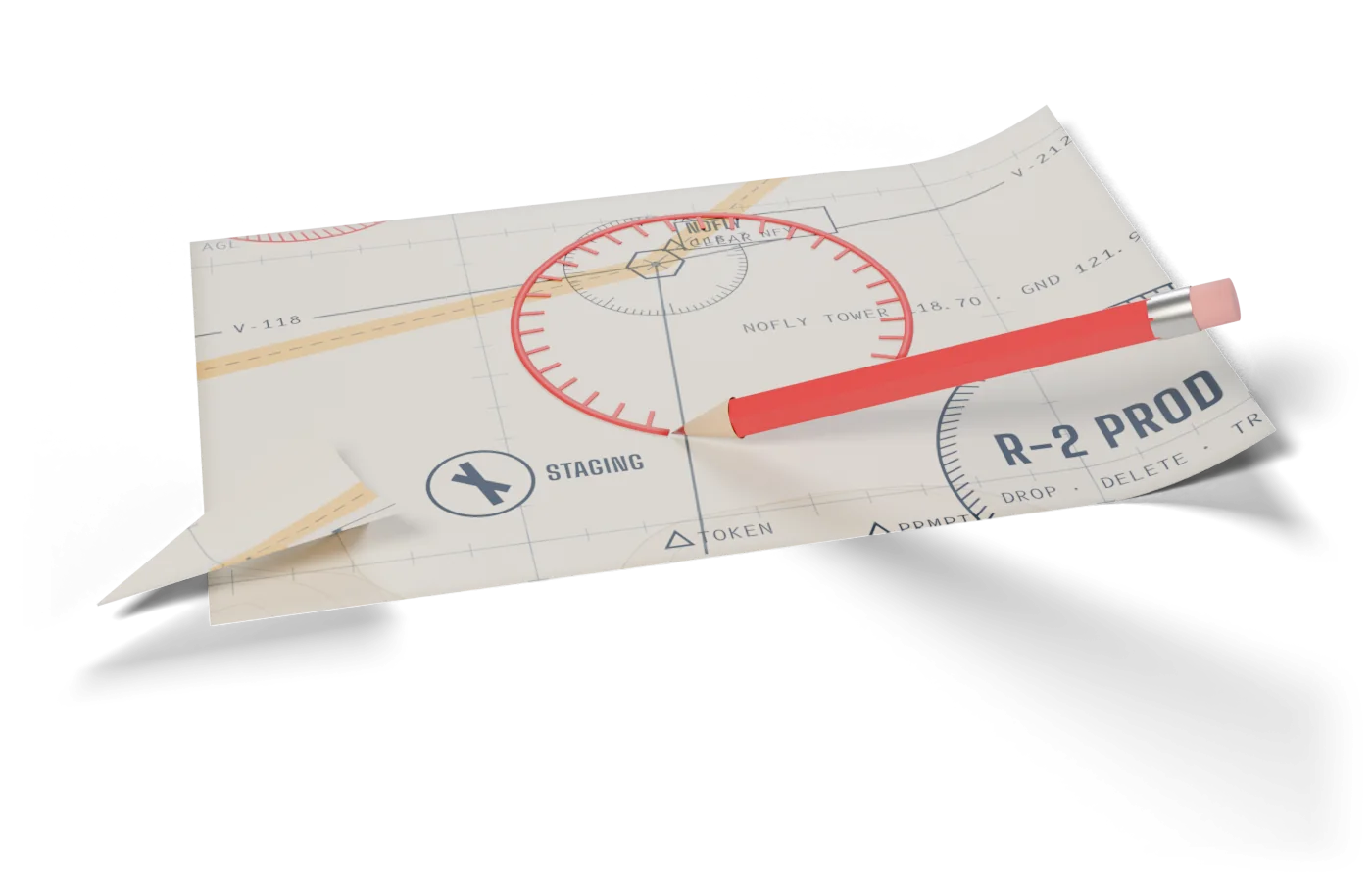 A red pencil drawing a restricted-area border on the chart